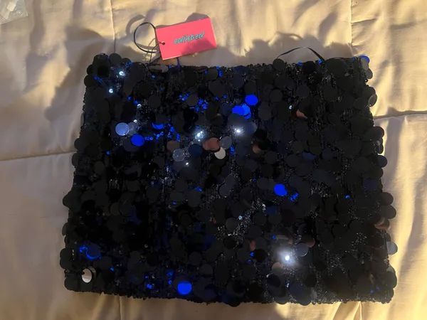 Edikted Mini Navy Sequin Skirt - Image 2