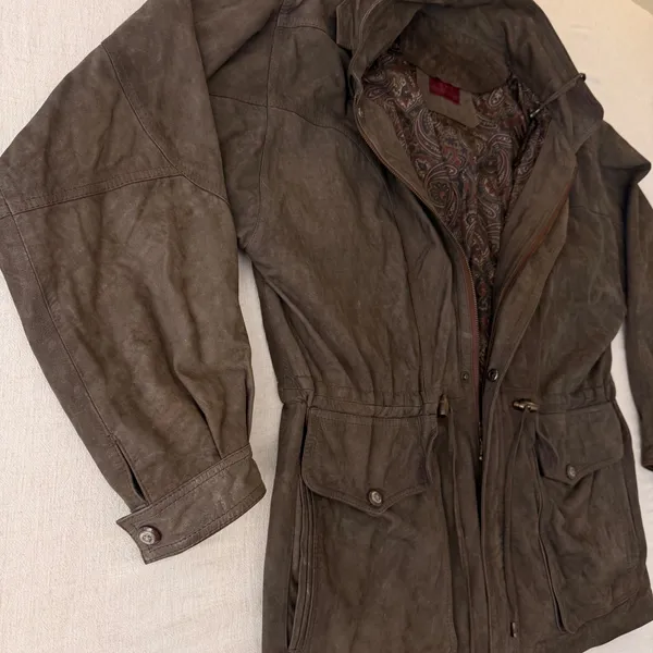 Patricks Cotacachi‎ Ecuador Brown Leather Hooded Field Jacket Paisley Lined - Image 7