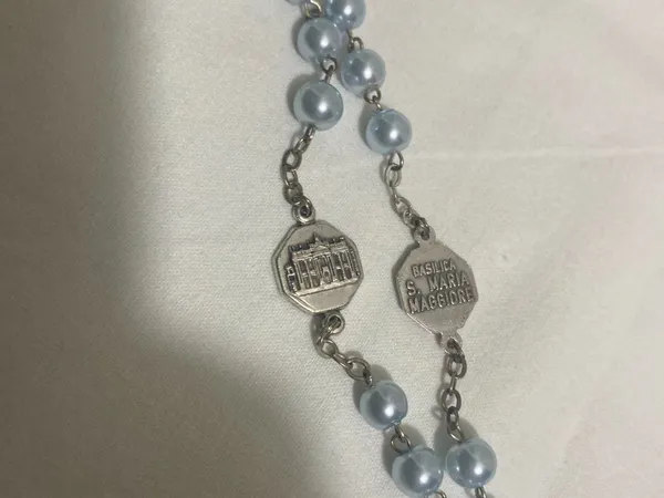 Vintage Basilica San Pietro Blue Faux Pearl Rosary Italy Catholic Prayer Beads - Image 9