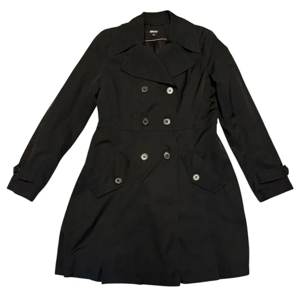 DKNY Women's Black Button Front Trench Coat Size Medium - Image 4