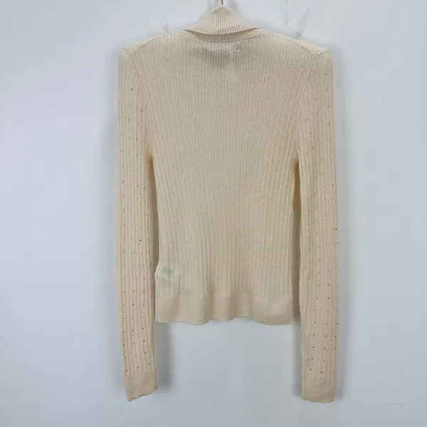 NEW J.Crew Featherweight Cashmere Turtleneck Sweater Rhinestones Buttercream S - Image 14