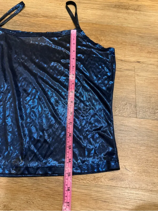 Y2K Metallic Blue Satin Cami with Thin Straps - Women's Top - Image 8