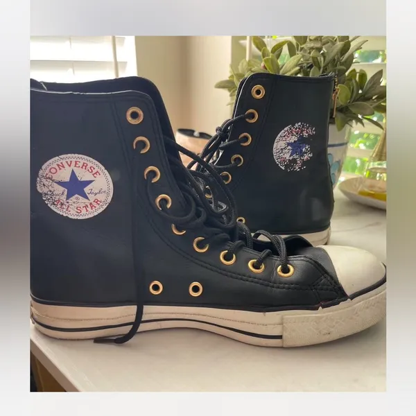 Converse Leather Black and White High-Top Sneakers Streetwear Y2K Casual - Image 6