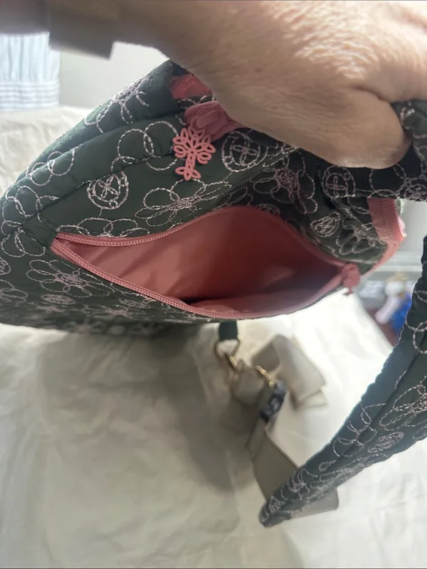Quilted Olive Green Floral Crossbody Bag with Pink Trim by Oak and Reed. new - Image 11