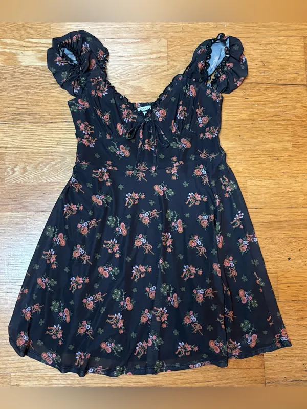Urban Outfitters Audrey Bow Floral Shamrock Mesh Babydoll Whimsigoth Mini S - Image 3