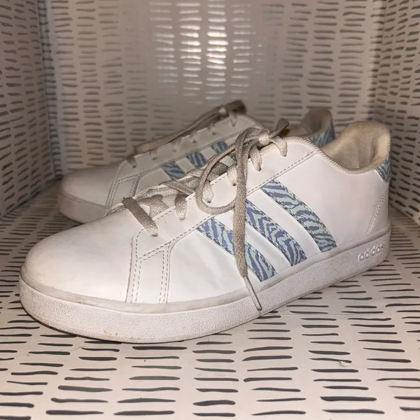 Adidas Grand Court Zebra Stripe White Purple Mint Sneakers Womens 6.5 Streetwear - Image 2