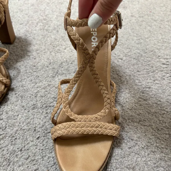 Report Tan Braided Strap Block Heels Size 10 - Image 3