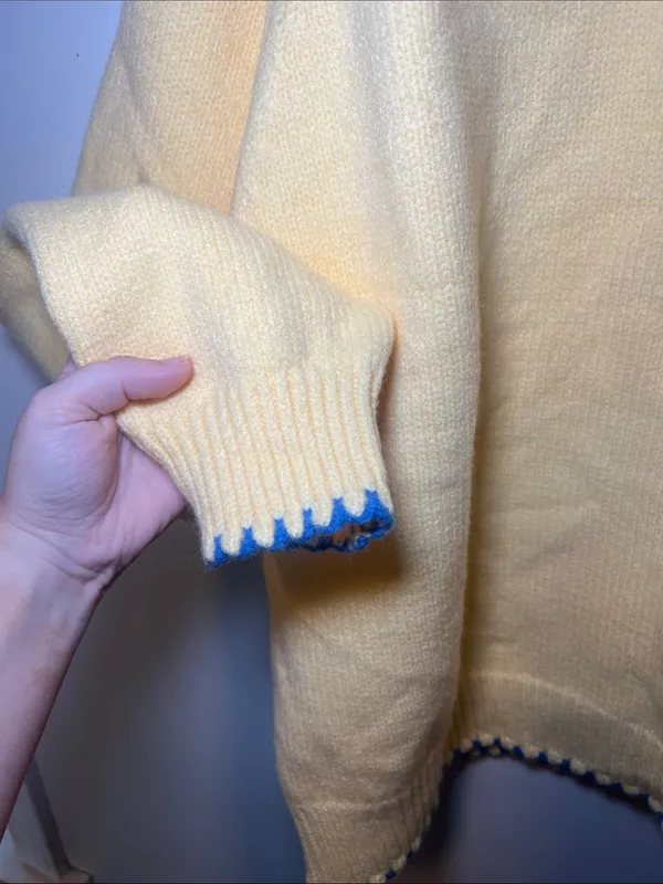 Cider Butter Yellow Crewneck Sweater with Blue Trim - Image 6