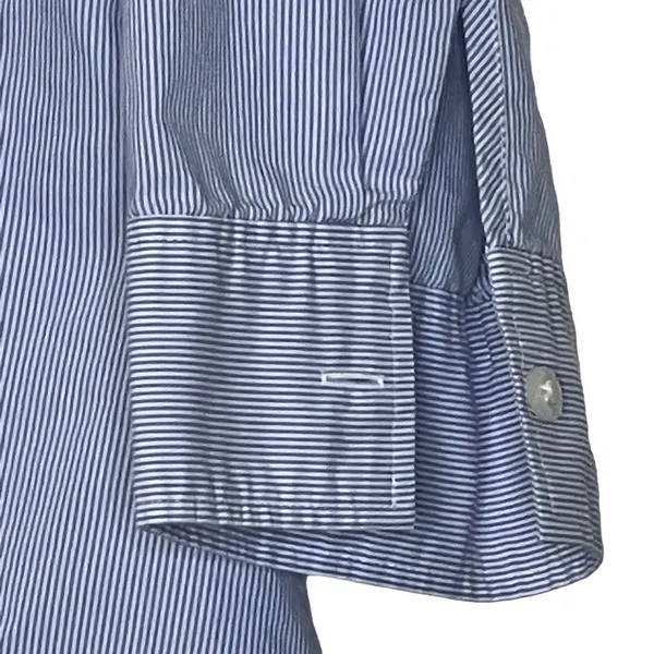 Ann Taylor Button Up Shirt Size‎ 0 Blue White Striped 3/4 Sleeve Stretch Blend - Image 4