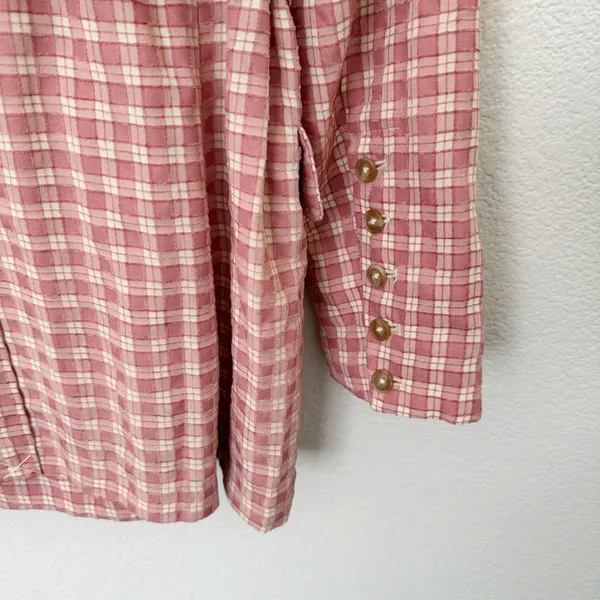 [Free People] Pink Olivia Gingham Plaid Oversized Double Breasted Blazer Large L - Image 7