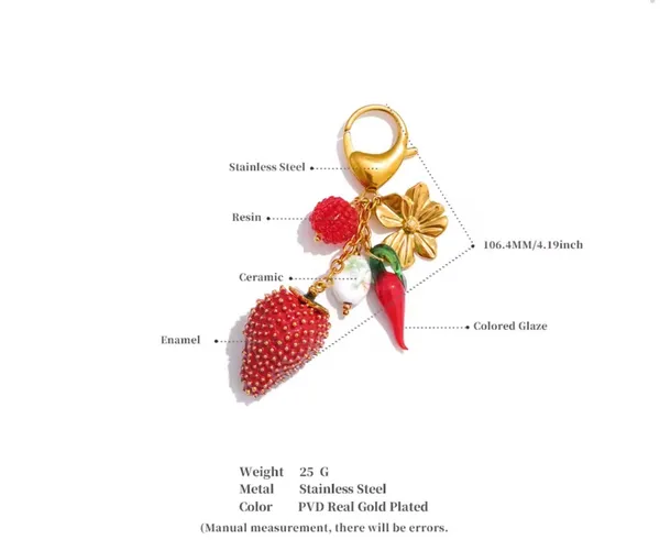 Gold and red farm berries keychain and handbag accessories - Image 8