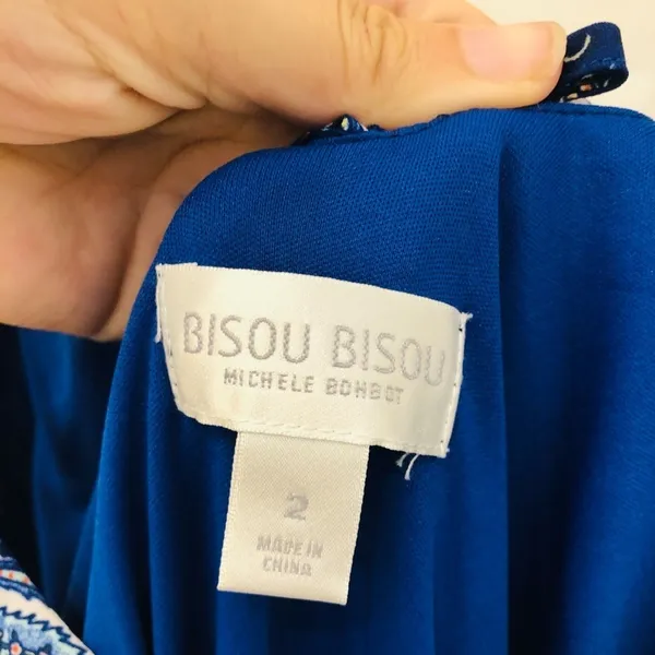 Bisou Bisou Michele Bohbot Blue Print Dress Cold Shoulder Blouson Mini dress - Image 7