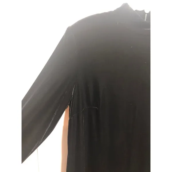 Vintage Black Velvet Sheath Midi Dress Size 14 Gothic Witchy Cocktail Modest - Image 3