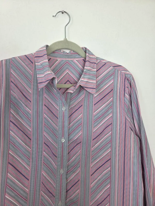 Pastel Chevron Striped Blouse Top Purple Pink Cotton Twee Preppy 90s Butter Mom - Image 4