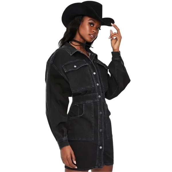 Vintage Free People Black Denim Mini Dress Medium - Image 3