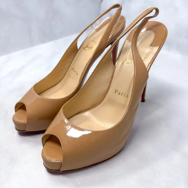 Christian Louboutin Private Number 120 Patent Leather Slingback Platform Heels - Image 5