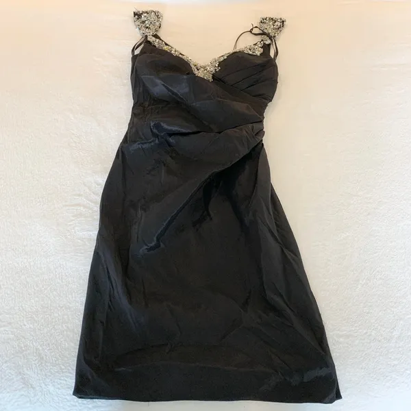 Mac Duggal 76544 Cap Sleeve Gown Women Size 10 Black Beaded Evening Dress Formal - Image 12