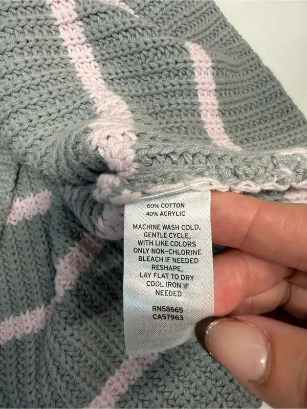 Cozy Striped knit sweater Caslon pink grey large cotton blend soft girl FLAWS - Image 12
