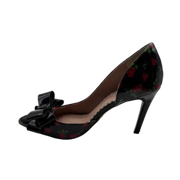 Betsey Johnson Size 6 Floral Pointed-Toe Heels W/ Bow Access Black/Red - Image 8
