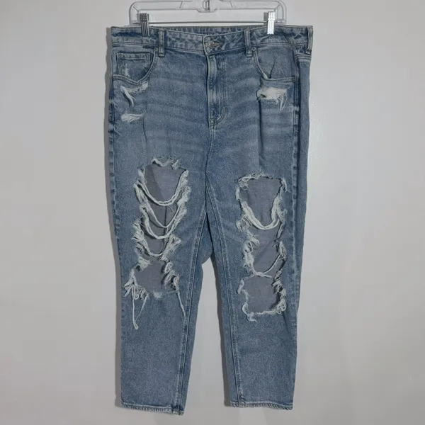American Eagle Stretch Ripped Mom Jean High Waist 4041 Size 16 Short Streetwear‎ - Image 2