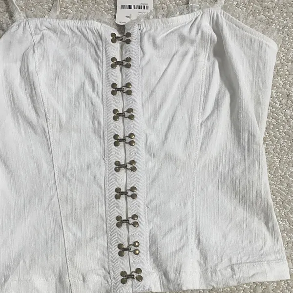 Free People White Lace-Trimmed Tank Size S - Image 4