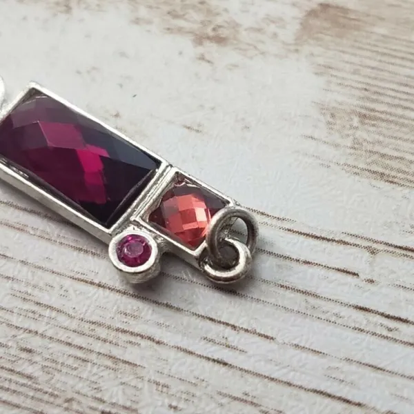 Pink, Red, & Silver Tone Statement Pendant - No Chain Included - Image 3