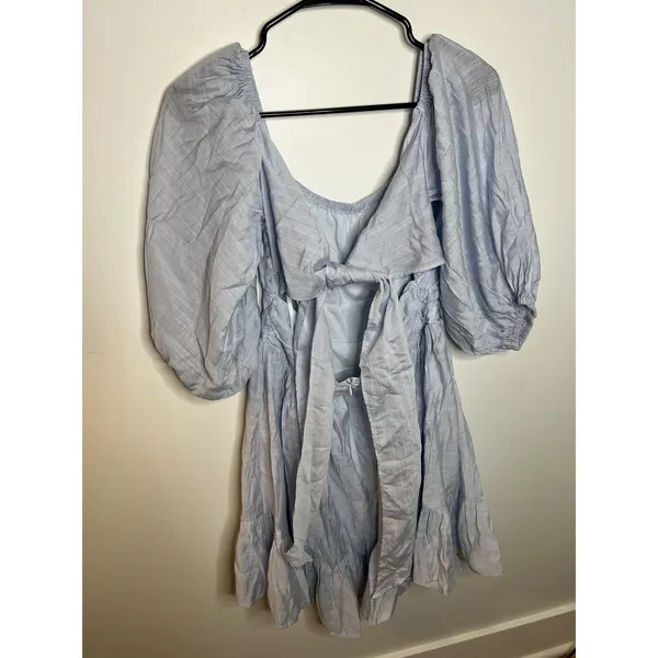 NWT! Selfie Leslie Mini Dress Wm M Blue Puff Sleeve Cottagecore Feminine Summer - Image 2