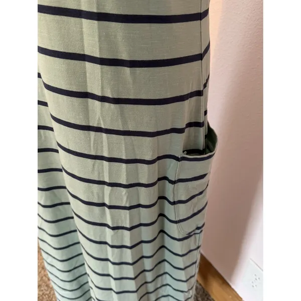 Toad & Co‎ Samba Muse Dress Green W/Navy Stripe Organic Cotton Travel Midi Med - Image 5