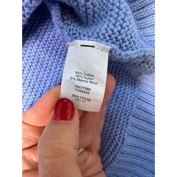 J crew factory light blue chunky crewneck cotton‎ knit sweater size large - Image 6
