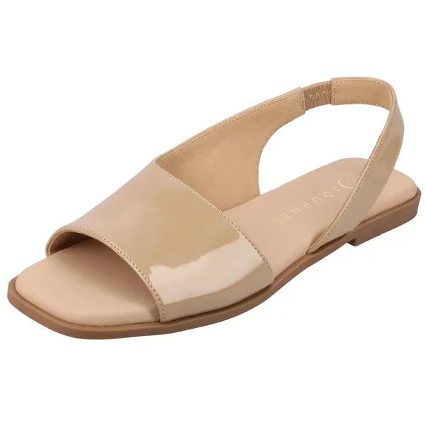 Journee Collection Womens Brinsley Slingback Flat Sandals Patent Nude Brown 8W - Image 8