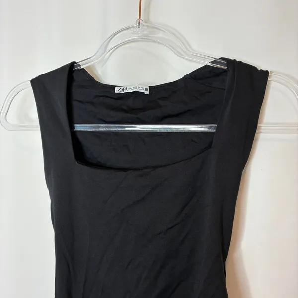 ZARA Solid Black Square Neck Bodysuit Polyamide Elastane Womens Small - Image 2
