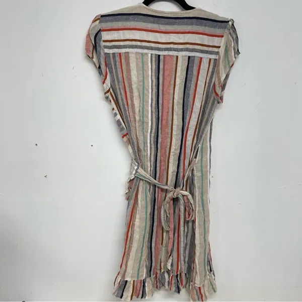 Free People Blue & Pink Vertical Striped Short Sleeve Wrap Dress Womens L Mini - Image 9