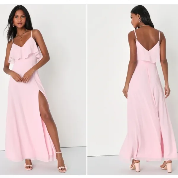 LULU's Prom Wedding Bridesmaid Sexy Elegant Ruffle Romantic Flowy Maxi Dress - Image 5
