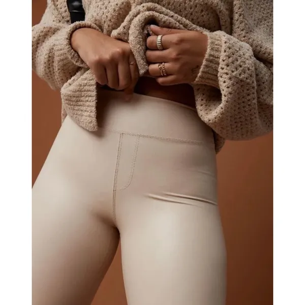 NEW Offline By Aerie Sandalwood Real Luxe Faux Leather Hi-Rise Leggings Large - Image 3