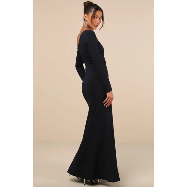 Lulus Elegant Sensation Navy Blue Asymmetrical Pleated Maxi Dress Formal XS NWT - Image 3