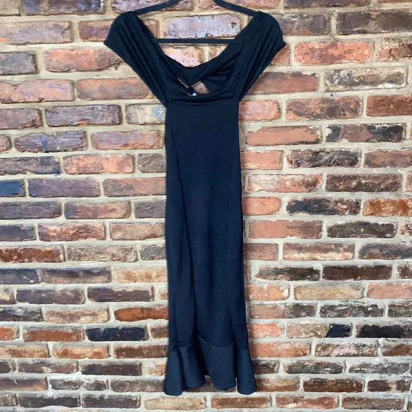 NWT PrettyLittleThing Black Bardot Frill Hem Midi Dress Women's Size 6 - Image 2