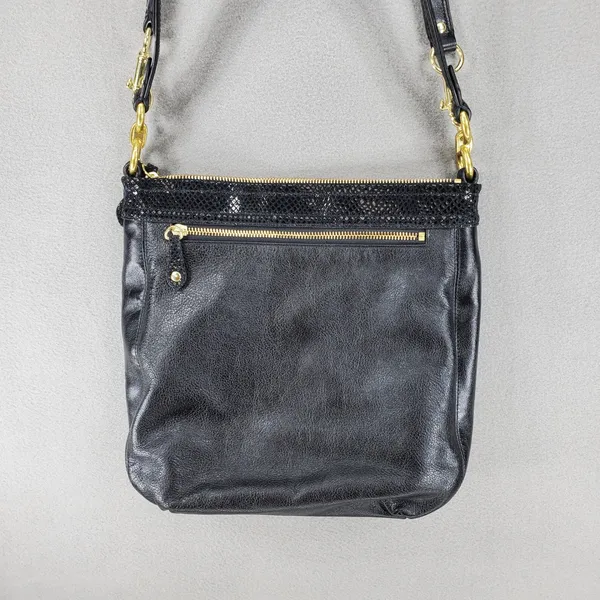 Coach‎ Crossbody Bag Womens Black Leather Snakeskin Trim Gold Hardware F20114 - Image 7