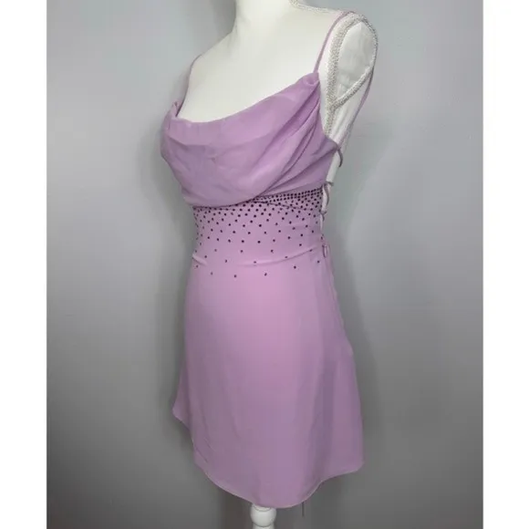 Mistress Rocks Mini Dress Size Medium Lilac Cowl Neck Rhinestone Party Sexy‎ NWT - Image 6