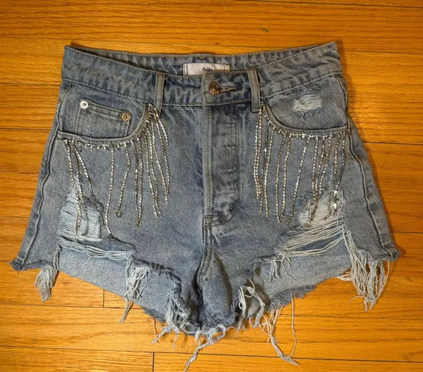 Adika Rhinestone Fringe Denim Shorts - Image 3