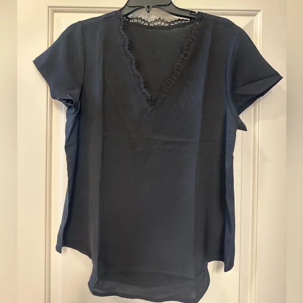 Dressy Lace Trim Blouse Black Size M - Image 3