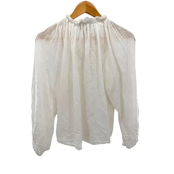 Cleobella‎ White Cotton Dobby Ruffle Neck Button Down Blouse Top S Romantic Boho - Image 7