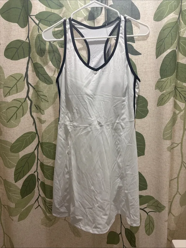 Women's White Tennis Dress with Black Trim - Image 2