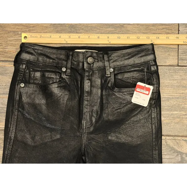 NWT Free People We The Free Coated Black High Rise Skinny Jeans‎ Raw Hem Size 28 - Image 5