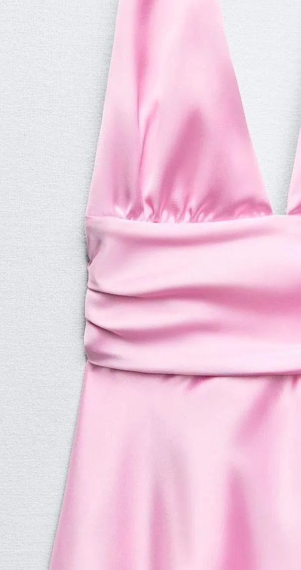 ZARA dress mini halter pink satin Bow 🍬 🎀 wedding party coctail bridal shower - Image 14