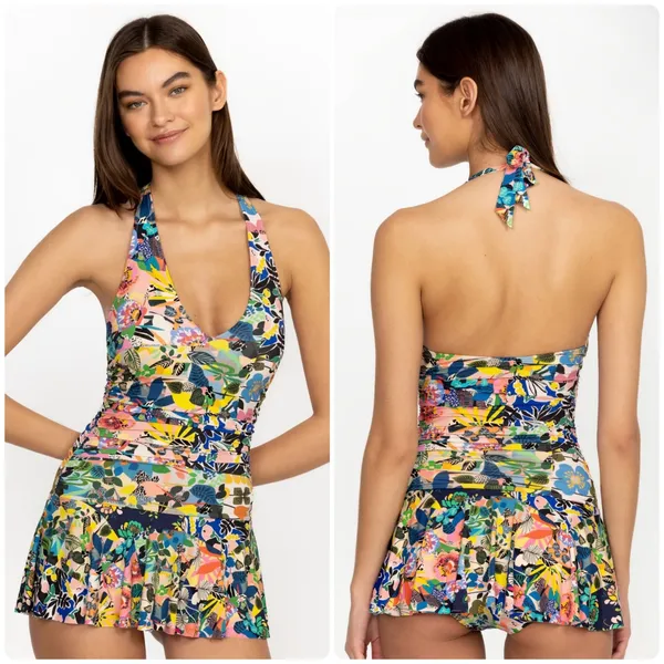 Johnny Was Womens Layla Halter Ruched Floral Boho Resort Vacation Swim Dress L - Image 2
