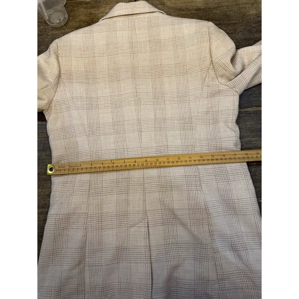 House of Harlow 1960 Plaid Cream & Tan Blazer Double Breasted Size Medium 90's - Image 11