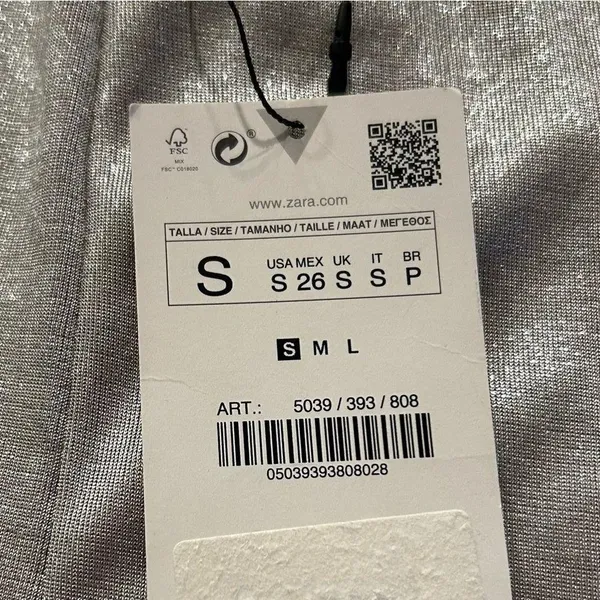 ZARA Silver Shimmer Stretchy Pull On Wide Leg Pants Size Small New with Tags - Image 4