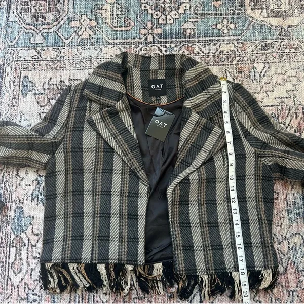 OAT NEW YORK NWT Plaid Fringe Blazer Tweed Cropped Jacket Size Large - Image 8
