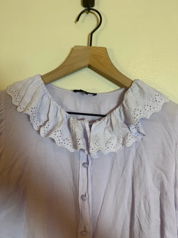 J. Crew Embroidered ruffle-collar top with‎ eyelet - Image 4