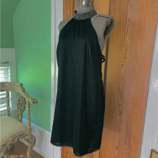 NWT NBDxRevolve Lourdes Green Velvet High Neck Beaded Open Back Mini Dress~ L🧡🎀 - Image 5